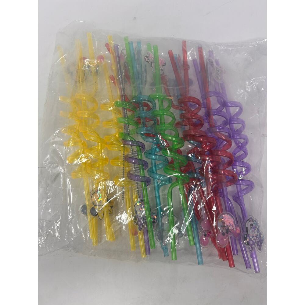 Minnie Mouse Glitter Head Crazy Straws Set of 24‎ Purple Red Blue Yellow Green